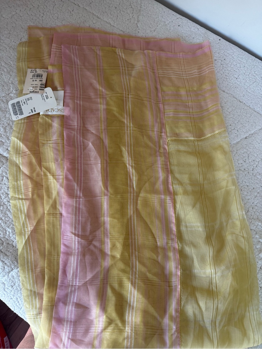 Escada 100% Silk Oversized Plaid Square Scarf Pink Yellow 54” x 54” NWT